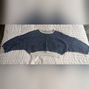 Stateside Womens Crew Top Cotton Long Sleeve Cropped Blue Size XSmall Boho